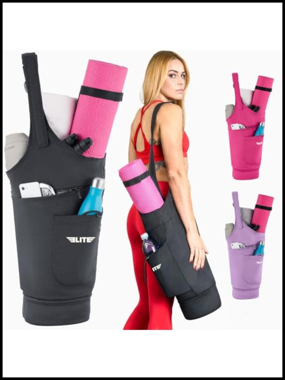 Yoga Mat Bag with Wet Pocket & Bottle Holder Adjustable Strap Gym Carrier